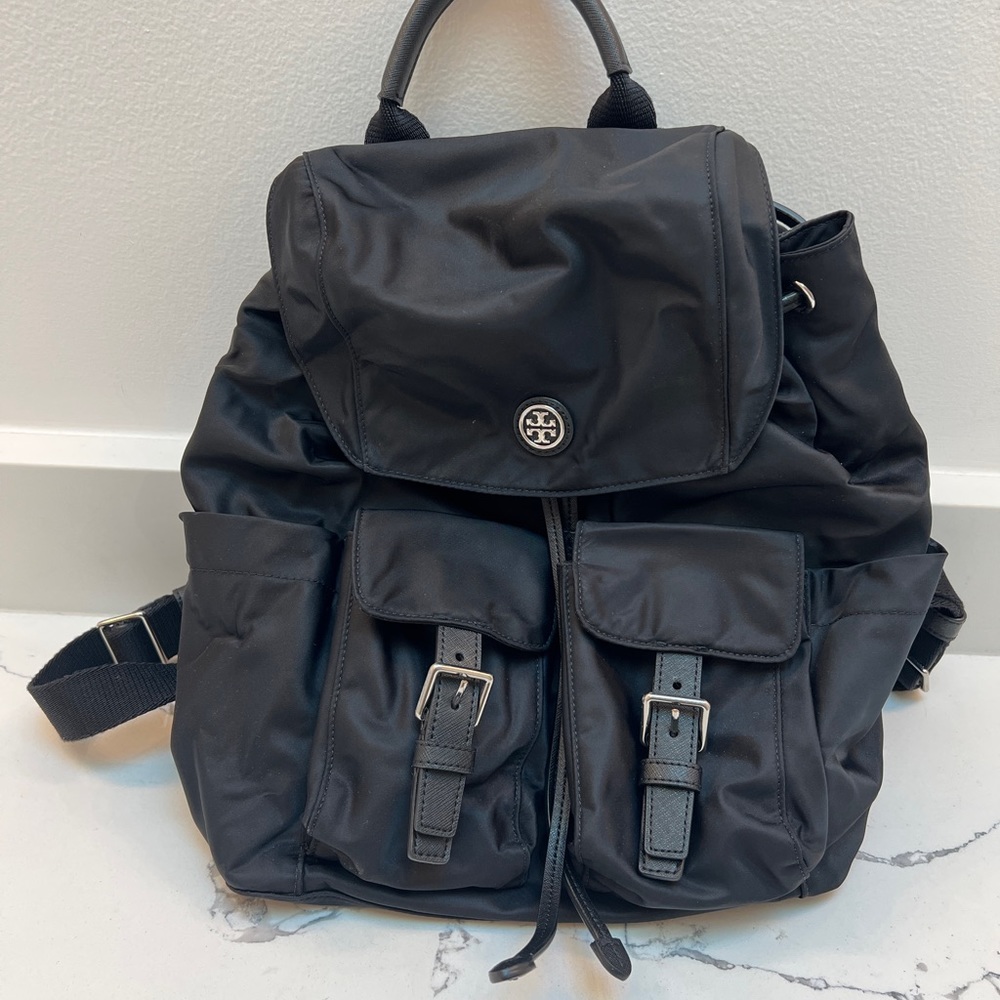 TORY BURCH Nylon Flap Backpack Black